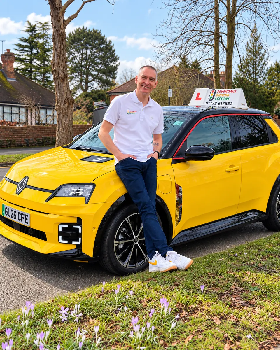 Geoff Newman with Rene, his electric Renault 5, in Sevenoaks