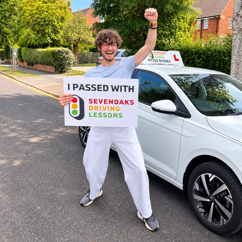 Michael beside Penny, Geoff's car, after passing his driving test in Sevenoaks